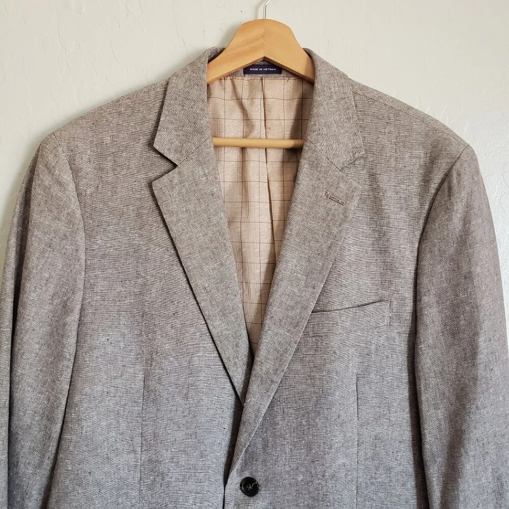 Stafford Linen Blend Classic Sport Coat Blazer Jacket Sand Men's 40 Reg Neutral